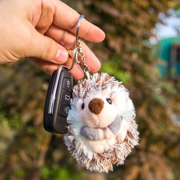 Fluffy Gray and White Hedgehog Keychain Charm - Picture 12 of 14